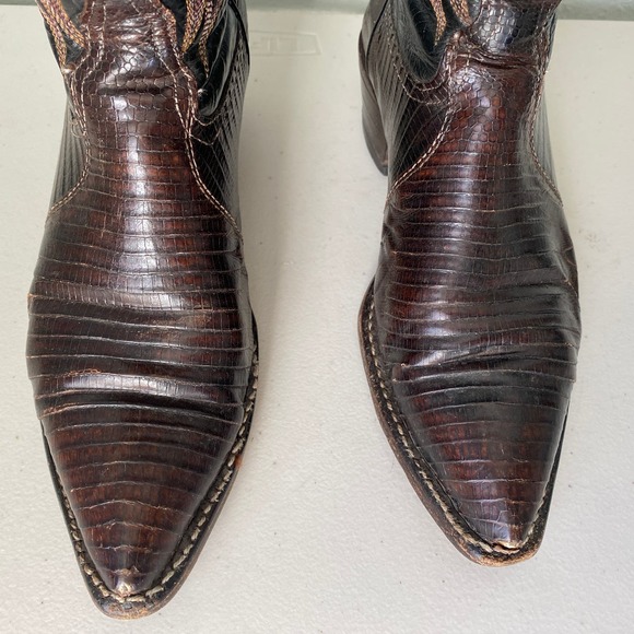 Vintage 1970s Tony Lama Cowboy Boots Teju Lizard Women's Dark Brown Size 5.5 M - Picture 2 of 14